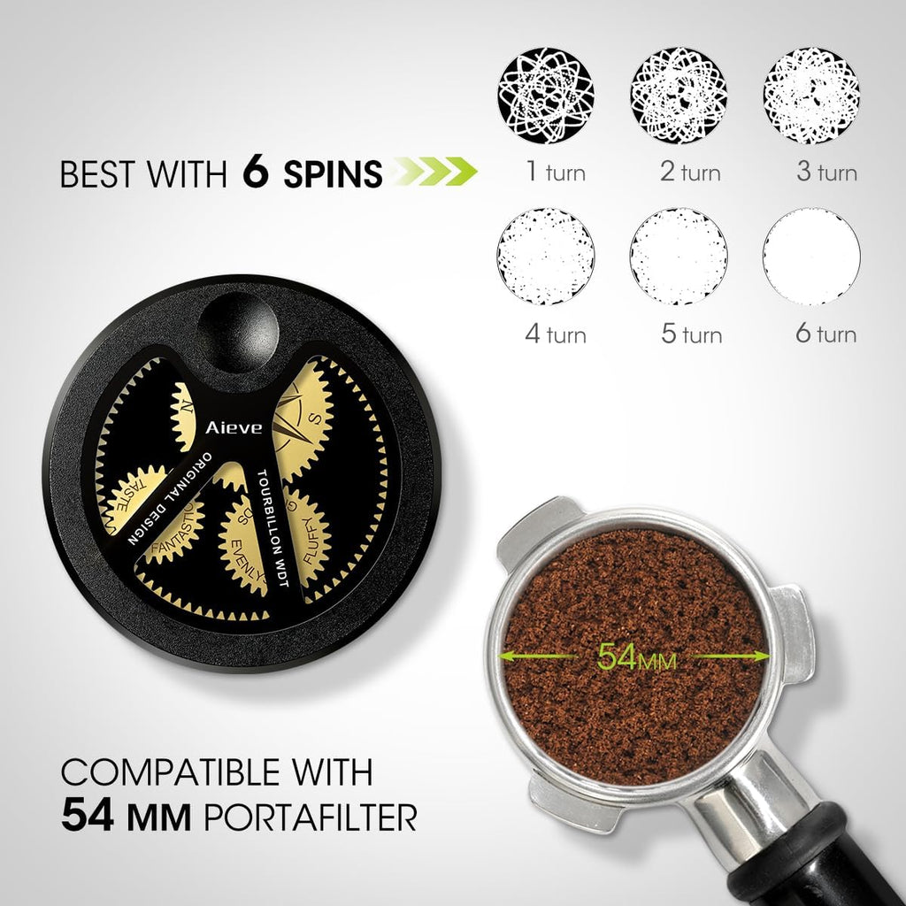 Aieve Spirographic WDT Tool 54mm, Metal Espresso Distribution Tools with Heavy-duty Stand for Barista, 0.4mm x 9 Needles Geared Spinning Aluminum Coffee Stirrer with 9 Extra Needle