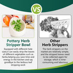 Pottery Herb Stripper Bowl, Handmade Ceramic Herb Peeling Bowl, for Separating Leaves and Stems (White)