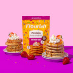 Flourish Protein Pancake & Waffle Mix, with Whey Protein & Flax Seed, No Added Sugar, High in Protein & Fiber - Just Add Water - Birthday Cake Flavour, 430g (3 Pack) - Made in Canada