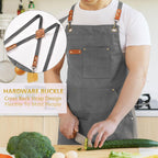 Canvas Aprons for Men Chef Apron, Work Apron with Large Pockets - 16oz Heavy Duty Cross Back, BBQ, Cooking