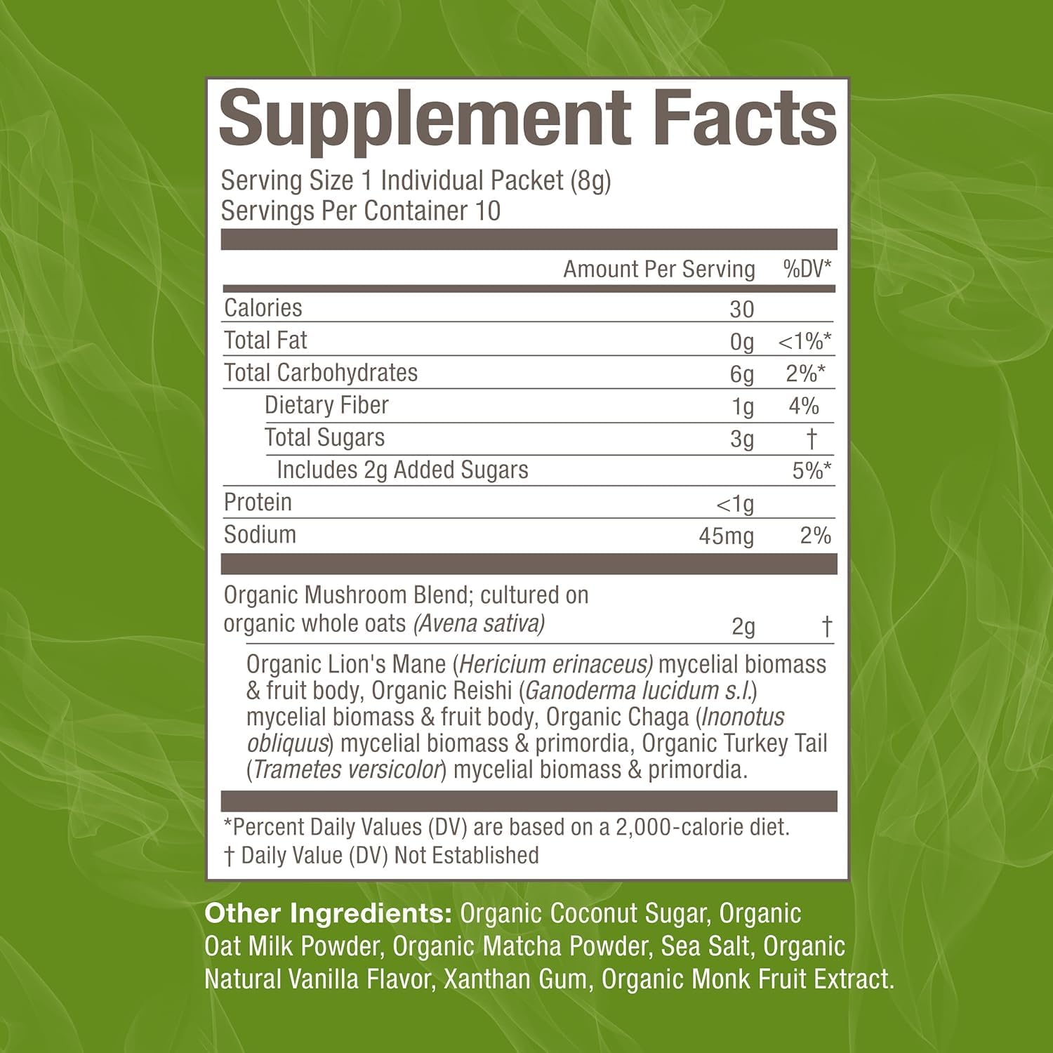 OM MUSHROOM SUPERFOOD Matcha Latte Blend Mushroom Powder, Single Serve, 10 Count, Green Tea, Lion's Mane, Reishi, Chaga, Turkey Tail, Focus & Stress Support Supplement