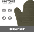 Rorecay 6pcs Oven Mitts and Pot Holders Sets for Kitchen, Extra Long Silicone Oven Gloves Heat Resistant 500 Degrees Non-Slip Potholders Hot Pads for Baking Cooking, Forest Night