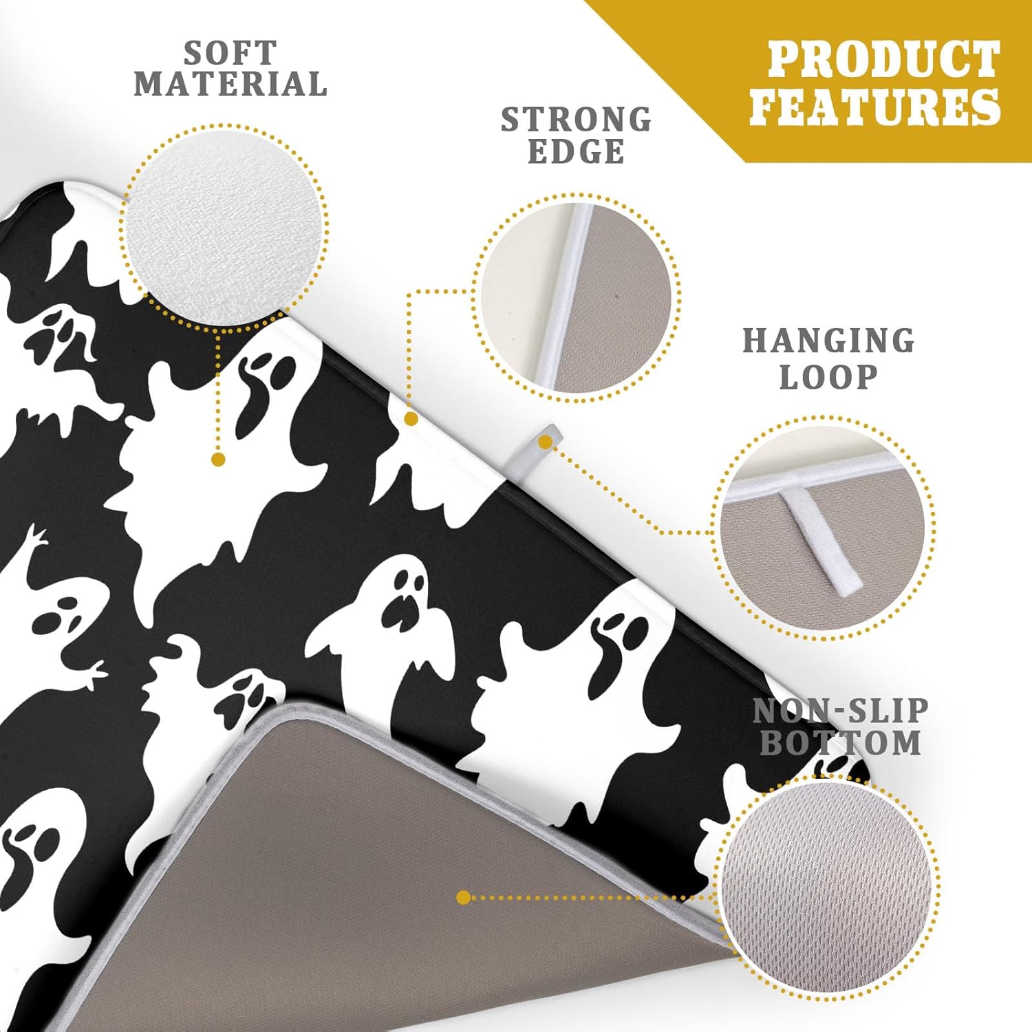 Halloween Bat Ghosts Dish Drying Mat for Kitchen Counter,Halloween Spooky Ghost Black and White Drying Mat 18 x 24 Inch Microfiber Dish Drying Pad Dish Rack Pad Drainer Mat for Coffee Bar