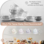 Blulu 2 Pcs 4-Tier Tea Cup & Saucer Display Stand - Horizontal Wall Mounted Organizer, Farmhouse White Brackets for Coffee Mugs/China Plates, Decorative Wall Plate Hangers, 45'' x 5.5''