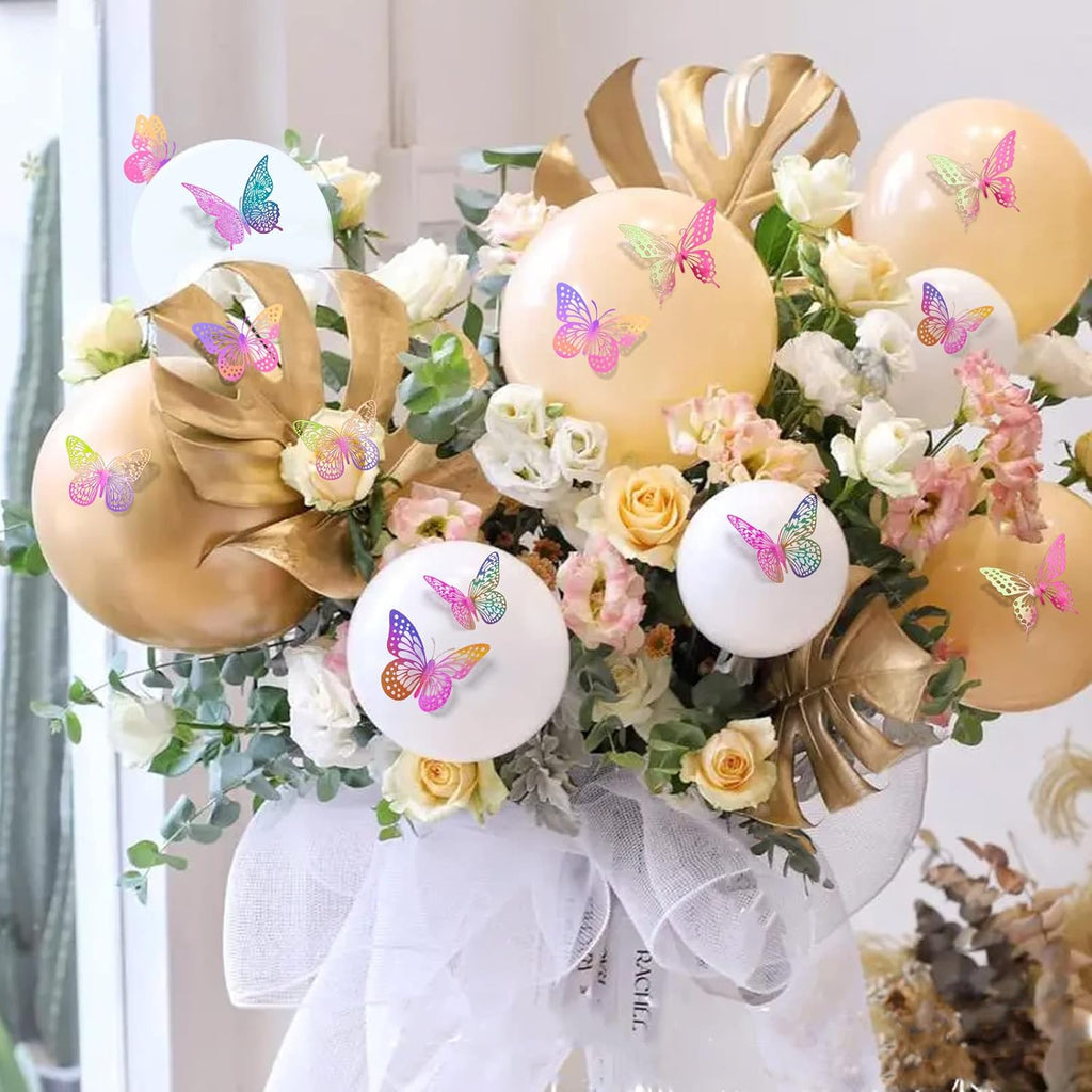 SAOROPEB 3D Butterfly Wall Decor 48 Pcs 4 Styles 3 Sizes, Purple Butterfly Decorations for Birthday Decorations Butterfly Party Decorations Cake Decorations, Removable Stickers (Laser Pinkpurple)