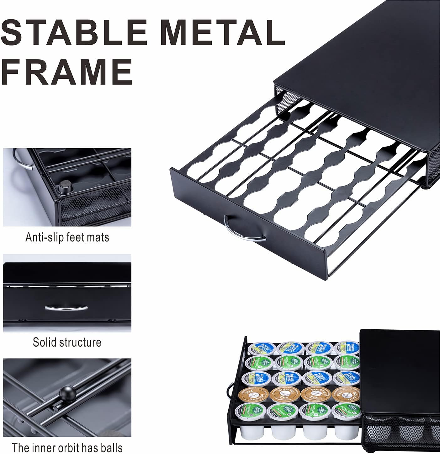 ZCDCP K Cup Holder Drawer, Coffee Pod Holder for K Cup Organizer, Keurig Coffee Pods Holder Capsule with 35 Pods, K Cup Coffee Holder Black