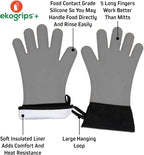 Ekogrips+ Premium Silicone Oven Mitts - Comfy, Waterproof, Heat Resistant BBQ Gloves for Grilling, Long Cuff for Added Protection, 5 Finger Dexterity, 3 Sizes, 4 Colors, L/XL, Grey
