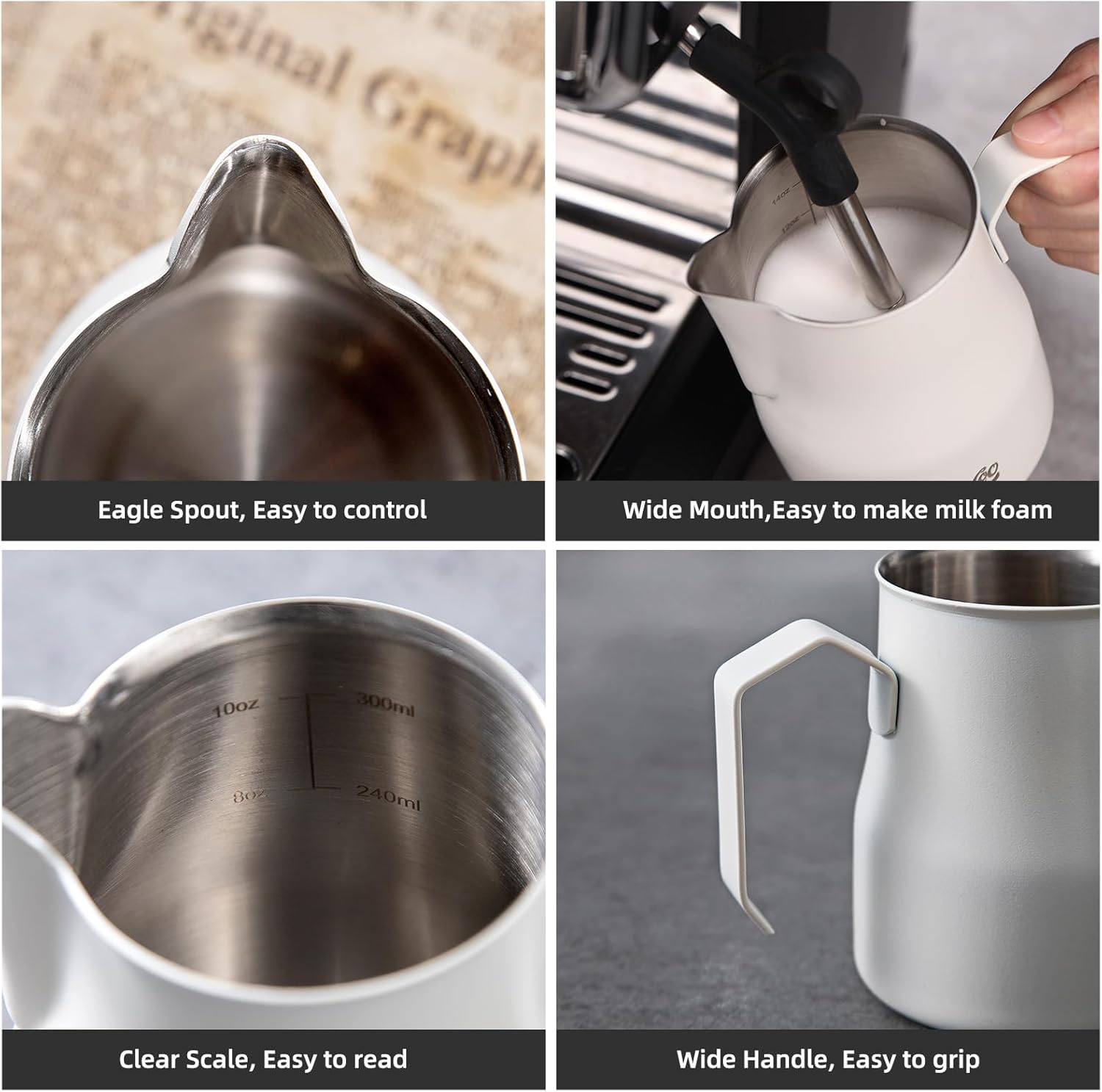 Milk Frothing Cup 450ML - Espresso Steaming Pitcher with Large Handle and Spout,Cappuccino Latte Art Cup for Barista and Home Cafe