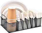 Silverware Organizer with Handle - Metal Utensil Caddy for Kitchen Counter, 7 Compartment for Plate, Cup, Napkin, Paper Plate Dispenser for Party, Picnic