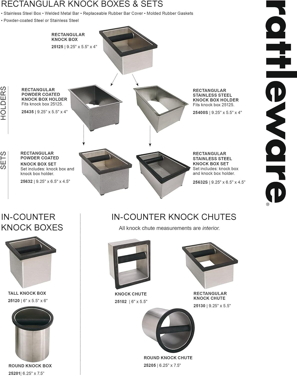 Rattleware Knock Box Holder For Home, Cafe, Restaurant, Hotel, Office, or Commercial Establishment - Heavy Duty Knock Box Holder Trusted By Baristas Worldwide - Stainless Steel (6" x 5.5" x 4")