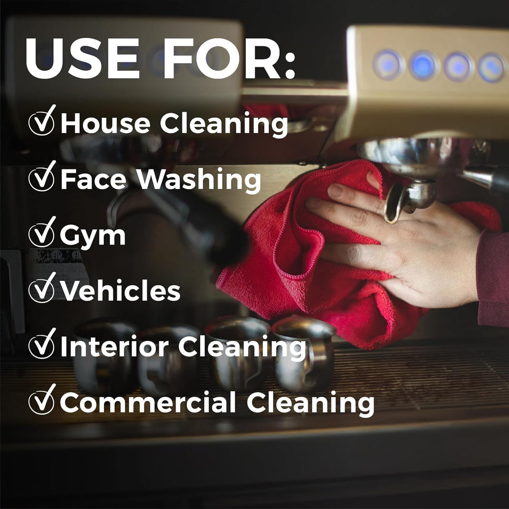 The Rag Company - All-Purpose Microfiber Terry Cleaning Towels - Commercial Grade, Highly Absorbent, Lint-Free, Streak-Free, Kitchens, Bathrooms, 300gsm, 16in x 16in, Red + Grey + Black (12-Pack)