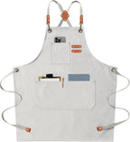 AFUN Chef Aprons for Men Women with Large Pockets, Cotton Canvas Cross Back Heavy Duty Adjustable Work Apron, Size M to XXL (Beige)