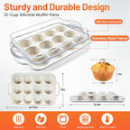 2Pack Silicone Muffin Pan for Baking with Metal Reinforced Frame, 12 Cup Regular Size Cupcake Pan, BPA Free Silicone Muffin Tray, Cupcake Baking Pan Molds for Oven Dishwasher Safe
