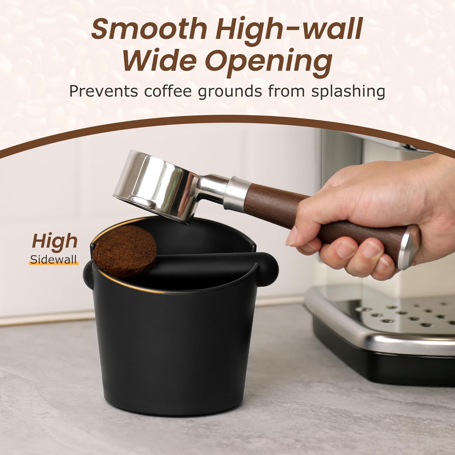 VEVOK CHEF Espresso Knock Box Coffee Knock Box Espresso Bucket Knock Coffee Ground Dump Bin with Removable Knock Bar Trash Can Non-Slip Base