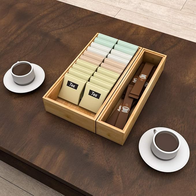 Utensil Organizer Silverware Drawer Organizer - Stackable Bamboo Flatware Caddy Cutlery Holder, Wooden Storage Boxes Tray for Bedroom,Office, Bathroom, Vanity & Garage Tool Organization(12"3"2.5")