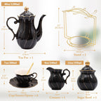 DUJUST 22 pcs Porcelain Tea Set for 6, Luxury British Style Tea/Coffee Cup Set with Golden Trim, Beautiful Tea Set for Women, Tea Party Set, Gift Package (Including a Stand) - Black