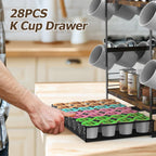 Coffee Station Organizer, 3 Tier Bar Organizer for Countertop, Mug Cup Holder Stand With 12 Hooks and 28 K Cup Storage for Kitchen, Home & Office, Rustic Brown