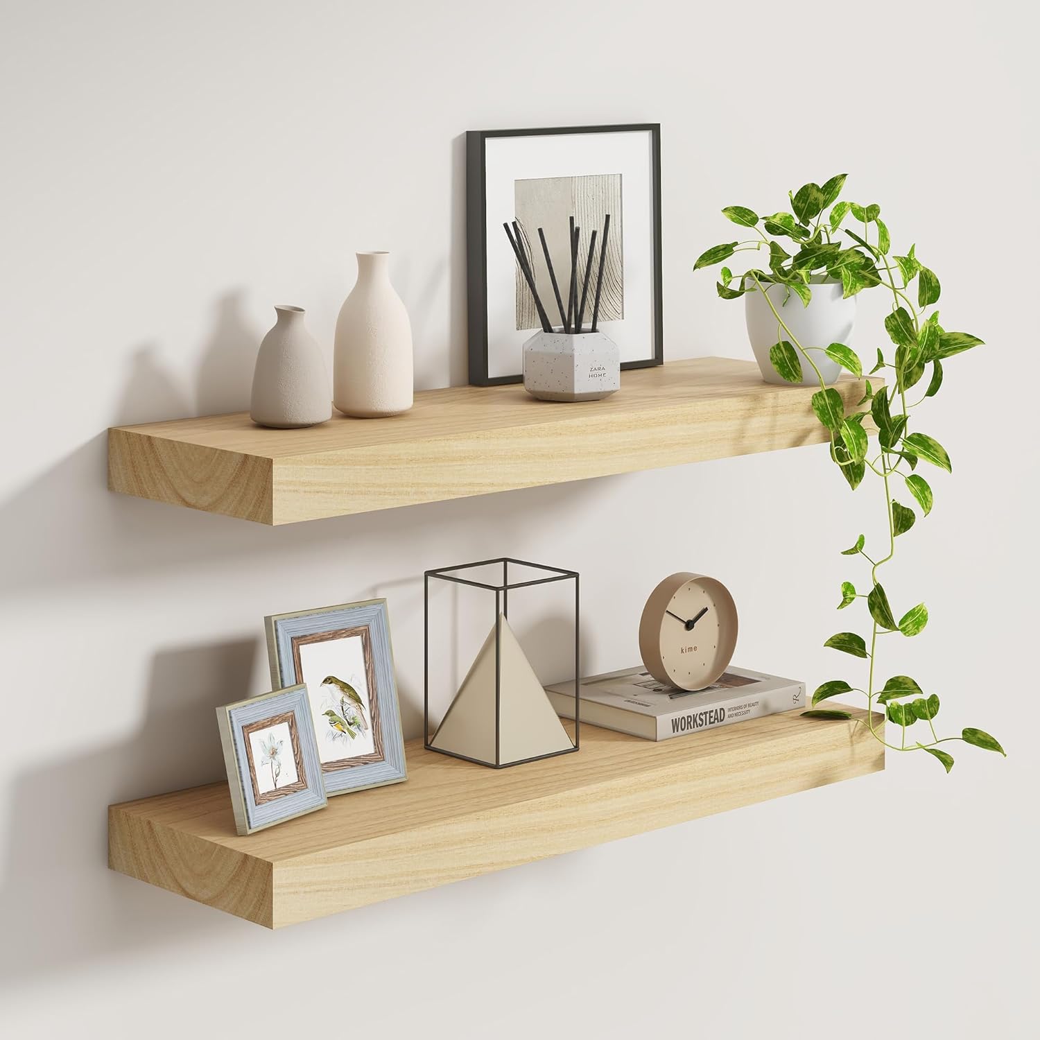 Fun Memories Deep Floating Shelves 30 Inch Long, Natural Wood Floating Shelf for Wall, Set of 2, Rustic 9 Inch Deep Wall Shelves, Deep Bathroom Shelves for Storage & Display, Burlywood