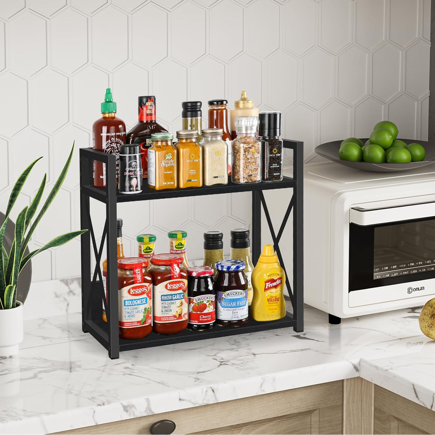 YINMIT Countertop Shelf Organizer,Coffee Bar Accessories,Spice Rack,Coffee Counter Shelf,2 Tier Coffee Organizer Station for Mugs,Cups,Cream,Syrup(Black, Large)