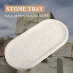 Koville Marble Tray for Bathroom Countertop, 12"x6" Beige Marble Vanity Storage Trays for Perfume, Cosmetics, Jewelry, Stone Tray for Kitchen, Decorative Trays for Dresser Organizer