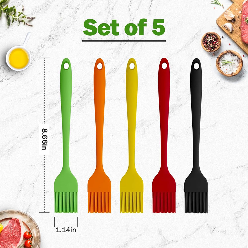 Silicone Basting Pastry Brushes, 5 Pack Heat Resistant Cooking Brush for Oil Butter Sauce, Food Brush for BBQ Grill Barbeque Kitchen Baking Cooking