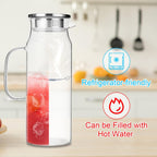 2 Pack 2L/68 oz Glass Pitcher with Lid and Handle,Square Water Pitchers for Fridge, Leak-Proof Spout,Large Ice Tea Jug for Hot/Cold Drinks, Ideal for Cold Brew, Juice, Iced Tea