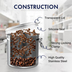 ENLOY 165oz Stainless Steel Airtight Canister for Kitchen, Large Flour Coffee Bean Tea Cereal Sugar Cookie Metal Food Storage Canisters with Clear Lid and Sturdy Locking Clamp