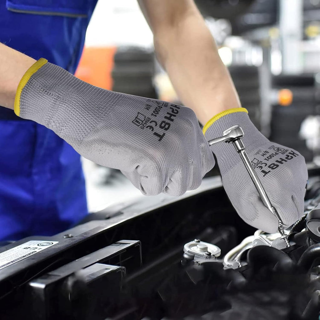 PU Coated Safety Work Gloves, 12 Pairs Work Gloves Mechanic Working Seamless Knit Glove with Polyurethane Coated Smooth