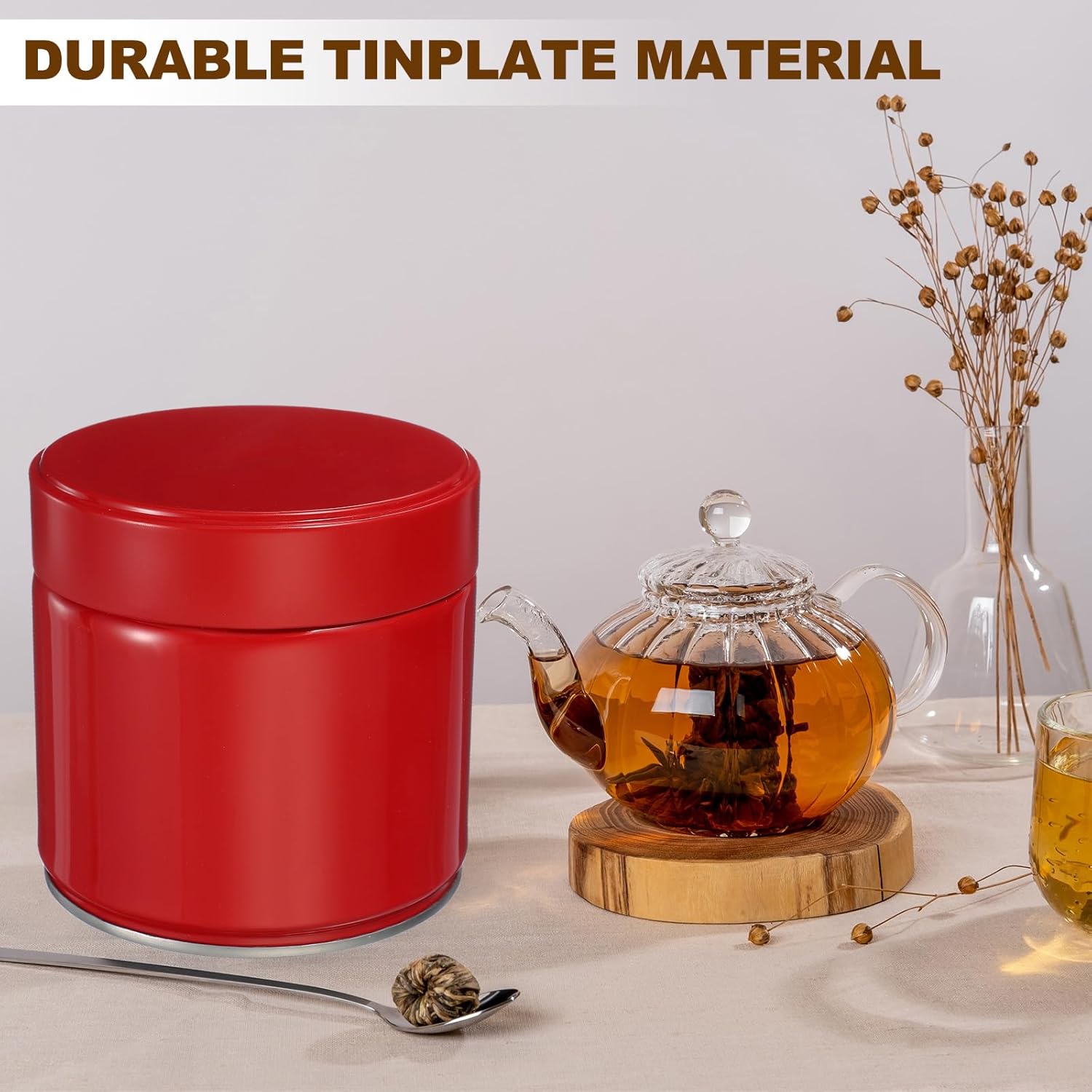 uxcell 2Pcs Round Tea Canisters, 4" x 4" Airtight Metal Tea Containers for Loose Tea, Coffee Beans, Spices - Durable, Compact, and Stylish Storage Tea Tin (Red)