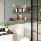 DINZI LVJ Long Wall Shelves, 39.4Inch Wall Mounted Shelves Set of 2, Easy-to-Install, Wall Storage Ledges with Sturdy Metal Brackets for Living Room, Bathroom, Bedroom, Kitchen, Rustic Brown