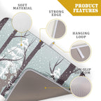 Winter Wildlife Deer Dish Drying Mat for Kitchen Counter,Xmas Landscape Snow Tree Ivory Drying Mat 18 x 24 Inch with High Absorbent Microfiber Drainer Mat for Coffee Bar