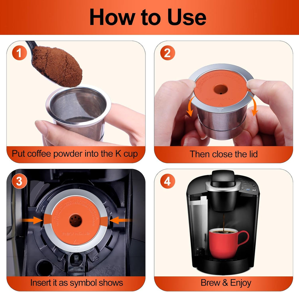 RETHONE Reusable K Cups and Coffee Pods, Stainless Steel K Cups Compatible with Keurig 2.0 and 1.0 Coffee Makers machine BPA-Free Refillable Coffee Filters (2)