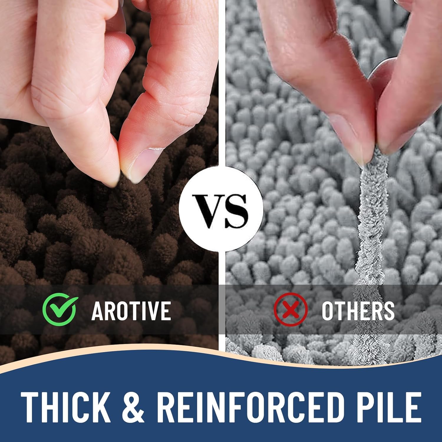 Arotive Luxury Chenille Bathroom Rug Mat, Extra Soft Thick Absorbent Shaggy Bath Rugs, Non-Slip Machine Wash Dry, Plush Bath Mats for Bathroom, Shower and Tub, 40x32, Brown