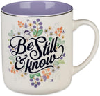 Christian Art Gifts Purple Ceramic Coffee Mug with Silver Rim – 14 oz. Lead & Cadmium-free Non-toxic Inspirational Scripture Coffee and Tea Mug for Women with Bible Verse: Be Still & Know –Psalm 46:10