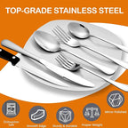 Silverware Set with Steak Knives, Stainless Steel Flatware Cutlery Set for 4, Spoons Forks and Knives Sets, Mirror Finished Utensil Sets Dishwasher Safe (24PCS Silver)
