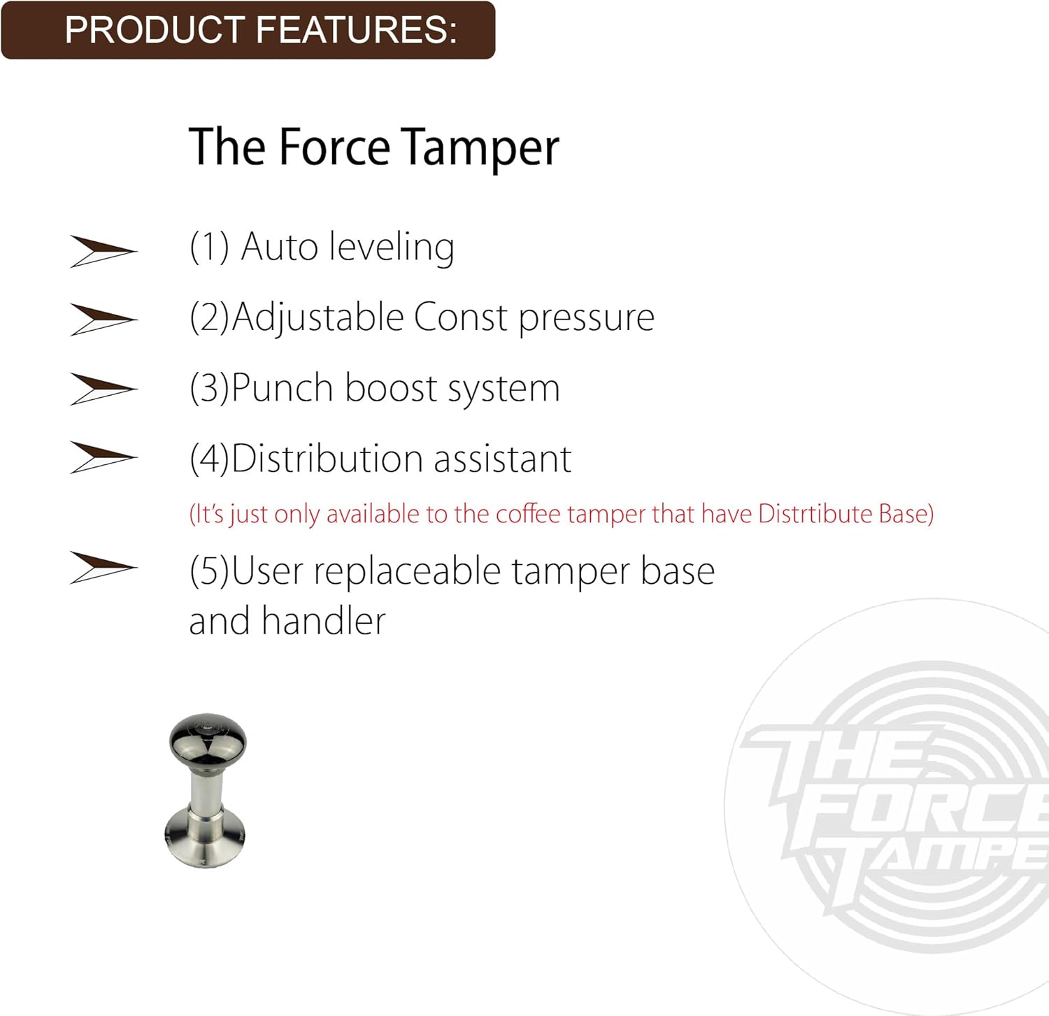 The Force Tamper Automatic Impact Coffee Tamper Adjustable Const Pressure and Autoleveling Duo-Distribute Set New (Jelly-Black Mirror AL, 53.50mm)