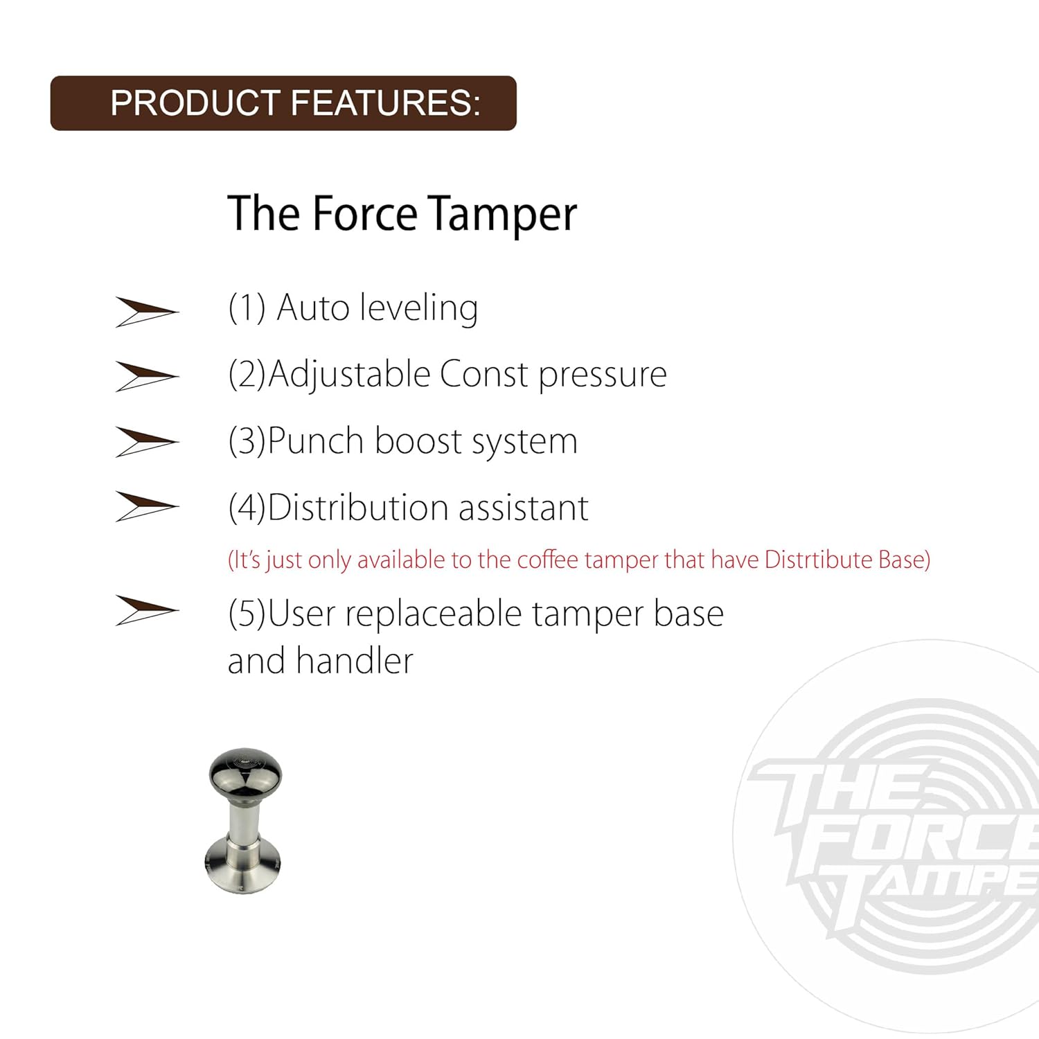 The Force Tamper Automatic Impact Adjustable Constant Pressure and Autoleveling Coffee Tamper Black Mirror Jellyfish AL Handle Set Pro (Duo-Distribute Set, 58.50mm)