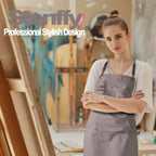 10 Pack Kitchen Aprons, Work Apron, Canvas, Multiple Pockets, Gardening, Painting, BBQ, Artist, Carpenter, Sizes M to XXL, Grey