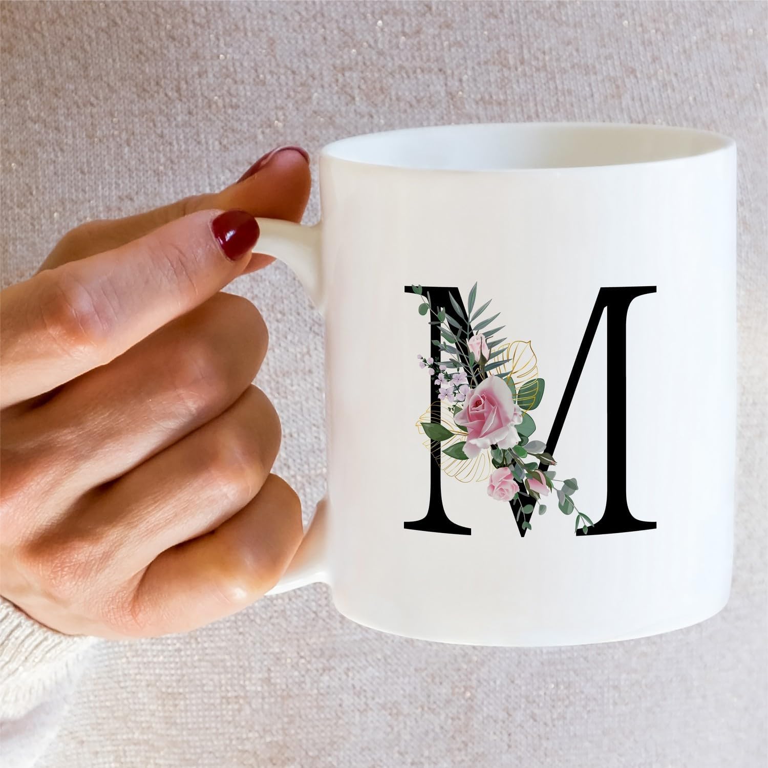 Retreez Initial A-Z Floral Botanical Bouquet Alphabet Monogrammed Monogram Mug 11 Oz Ceramic Tea Coffee Mugs - Appreciation Thank You Wedding Birthday Gifts for her friend coworker sister - M Initial