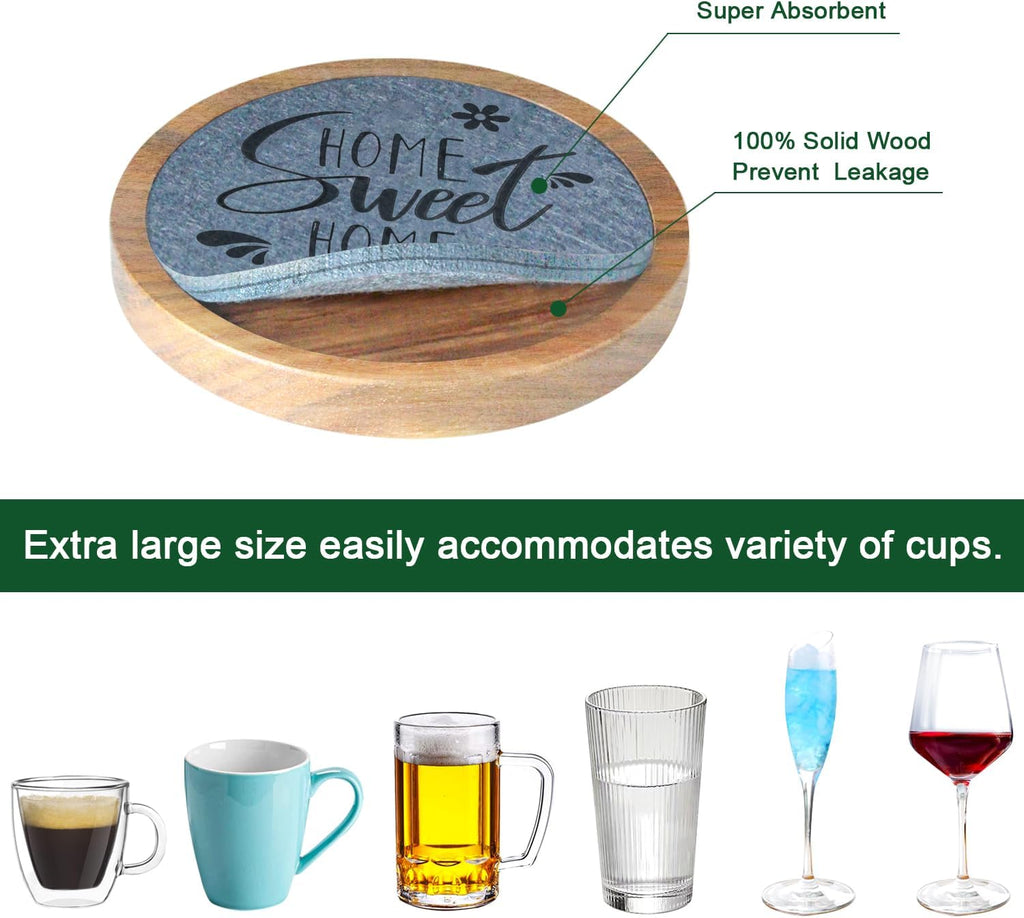 Wood Coasters for Drinks Housewarming Gifts for Home Decoration Coasters Sets of 6 4.3 Inch Gray