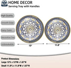 Round Decorative Trays Set of 2, Modern Plastic Serving Tray with Handles for Living Room, Coffee Table, Kitchen, Ottoman, Boho Blue, Large 13", Small 11.8"