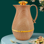 Insulated Thermal Coffee Carafe, 33 oz, Luxury Arabic-Style Insulated Carafe Flask, Coffee Tea Pot, with Spout and Glass Liner for Hot Cold Water, Housewarming Ornaments (Wood Color)
