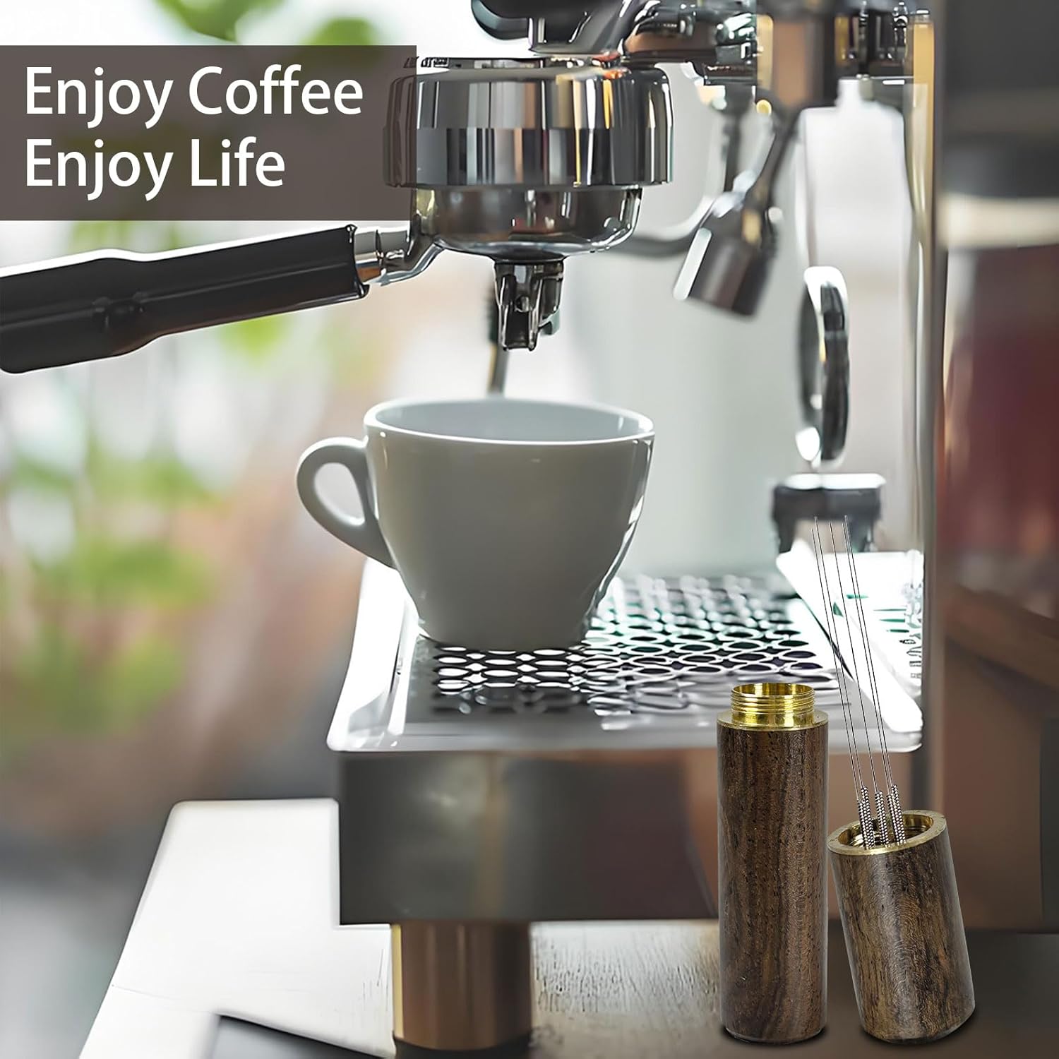 Espresso Stirrer 5 Needles 0.4mm WDT Distribution Tools for Barista, Natural Wood Handle and Stand, Espresso Distribution Tools for Home Kitchen Cafe