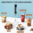 Rechargeable Milk Frother with Stand - 3 Speed Adjustable Electric Whisk, 3 Detachable Stainless Steel Heads for Latte, Cappuccino, Matcha, Egg(Black)