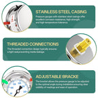 0-5000psi Stainless Steel Glycerin Liquid Filled Pressure Gauge 1/4" NPT 2.5" Face Dial Center Back Mount, for Water, Oil and Air Pressure Testing (with Range Mark Pointer)