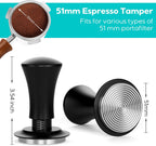 CASABREWS Black Espresso Coffee Tamper 51mm – Heavy-Duty 30lb Calibrated Tamper with Flat Stainless Steel Base, Spring Mechanism for Even Pressure, Compatible with 51mm Portafilter
