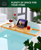 ROYAL CRAFT WOOD Premium Foldable Bathtub Tray Caddy - Wood Bath Tray for Tub, Bamboo Shelf, Expandable Bath Table Trays, Bathtub & Bathroom Accessories for New Home & Mothers, Birthday Gifts for Mom