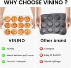 Vinino 2Pack Silicone Muffin Pan for Baking with Metal Reinforced Frame, Regular 12 Cup and Mini 24 Cup Nonstick Cupcake Pan Set, BPA Free Silicone Muffin Tray Molds for Oven Dishwasher Safe