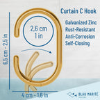 12 Metal Shower Curtain Hooks, Rust-Proof Decorative C-Shaped Curtain Hooks for Bathroom, Golden Shower Curtain Rings, Fits Rods Up to 1 Inch (C, Gold)