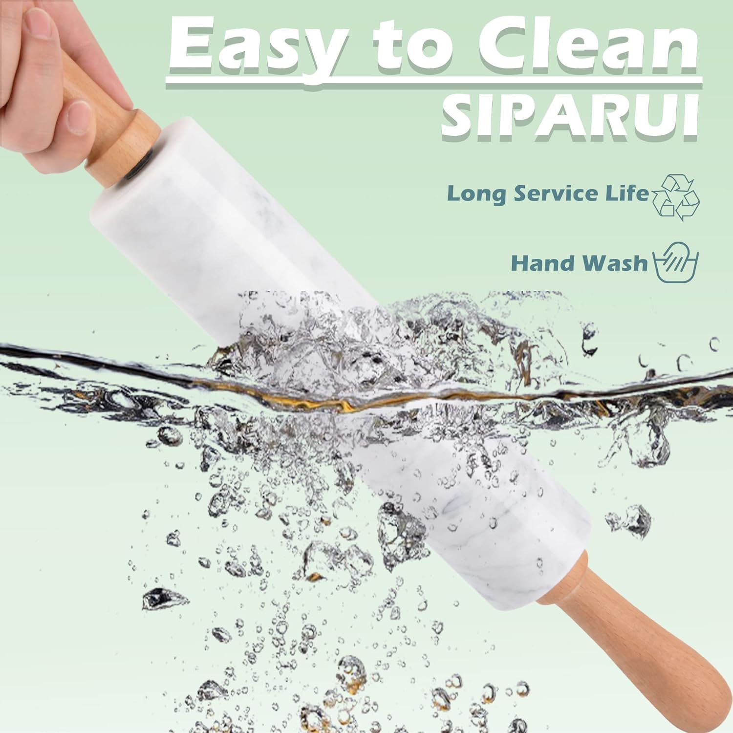 Marble Rolling Pin with Wooden Cradle Thick Handle Set for Baking,18.5 inch Premium Quality Polished Roller for Pizza Dough,Fondant,Pie Crust,Non-Stick Surface Easy to Clean(White)